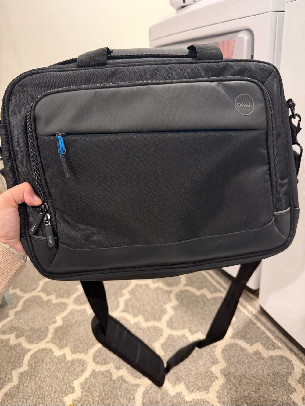 Dell Black Men's Laptop Bag with Blue Zip Accent
